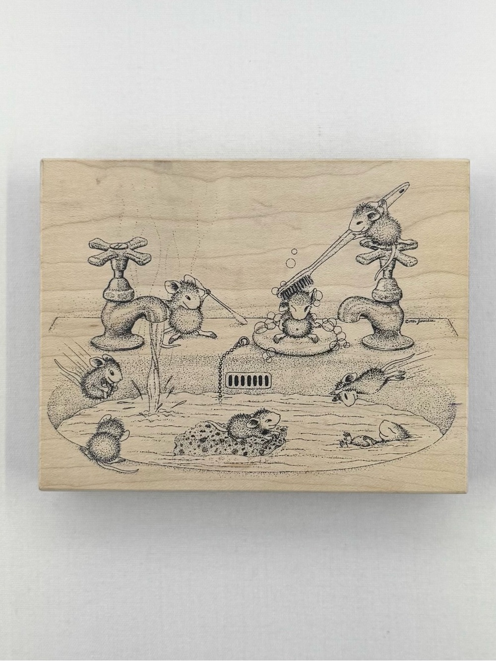 Vintage 1998 House Mouse Designs Rubber Stamp Pool Party HM-229 Stampa Rosa